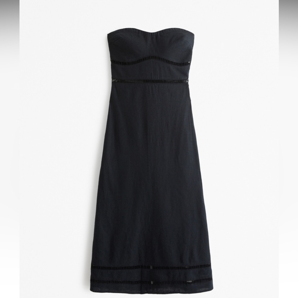Linen-Blend Strapless Lace-Trim Midi Dress